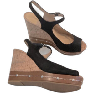 NEW Antonio Melanio 4.5 inch Mary Jane Suede 4.5” Cork Wedge Studded Sandals 10